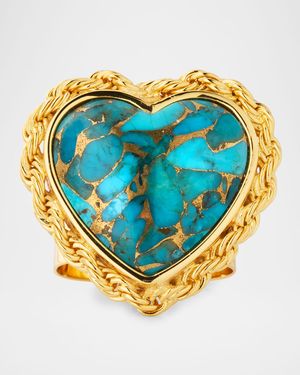 Turquoise Heart Rope Chain Statement Ring