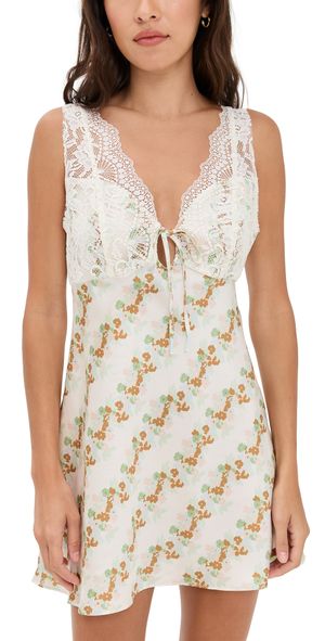 Free People Countryside Printed Mini Dress Ivory Combo L