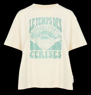 Le Temps Des Cerises - Tee-shirt droit col rond sérigraphié en coton - Taille XL - Blanc