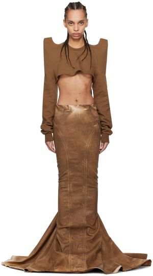 Rick Owens DRKSHDW Brown Al Pillar Denim Maxi Skirt
