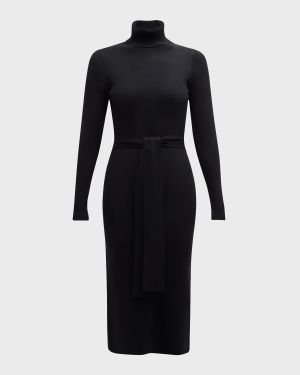 Logan Turtleneck Tie-Front Midi Dress