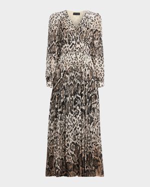 The Alba Metallic Animal-Print Silk Midi Dress