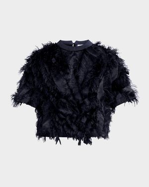 Short-Sleeve Fringe Fil Coupé Jacquard Blouse