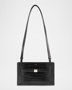 Belted Croc-Embossed Crossbody Bag