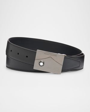 Men's Plate-Buckle Saffiano Leather Belt