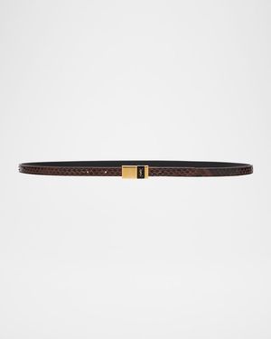 YSL Buckled Python Skinny Belt