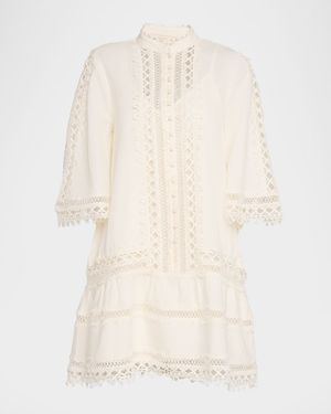 Goldie Lace-Trim Flounce Mini Shift Dress