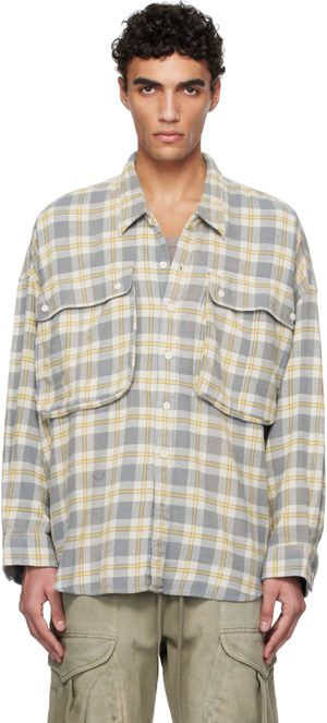 R13 Chemise surdimensionnée gris et jaune à emmanchures basses et à poches