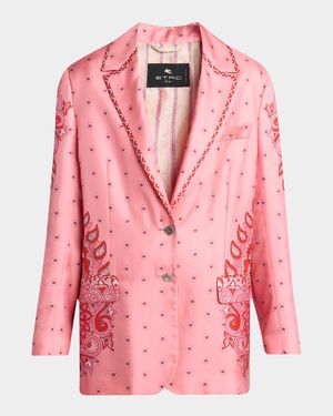 Pink Medallion Silk Twill Single-Breasted Jacket