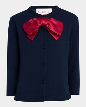 Satin Bow Crewneck Cardigan