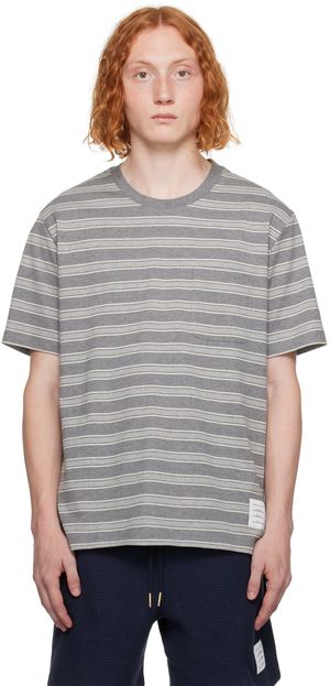 Thom Browne Gray Striped T-Shirt