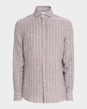 Men's Pinstripe Linen Button-Down Shirt