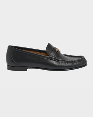 Leather Logo Chain Penny Loafers