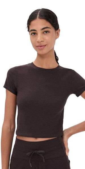 Beyond Yoga Featherweight Cropped Tee DARK CHOCOLATE HEATHER M