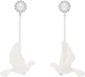 SHUSHU/TONG White & Silver YVMIN Edition Ceramic Pigeon Pearl Tassel Earrings