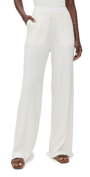 ATM Anthony Thomas Melillo Cotton Cashmere Ribbed Wide Leg Pants White XS