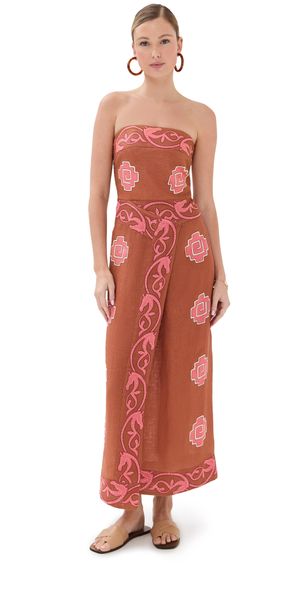 Johanna Ortiz Linen Ancient Ankle Dress Paprika/Pink/Wine 12