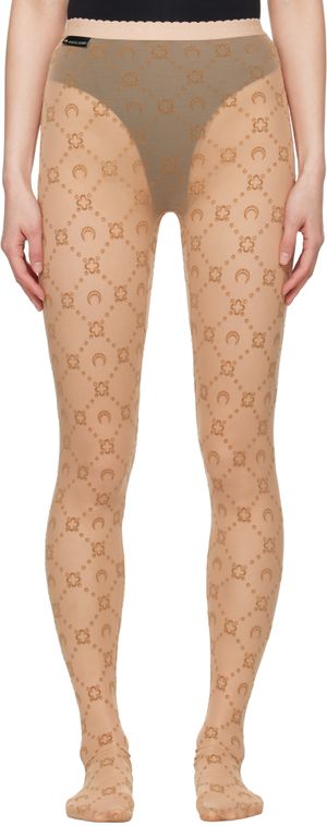Marine Serre Beige Moonogram Mesh Flock Tights