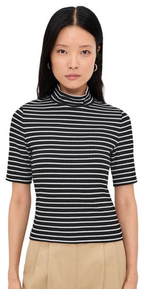 rag & bone The Knit Stripe Rib Turtleneck Tee Black multi L