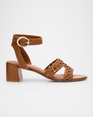 Thea Woven Leather Ankle-Strap Sandals