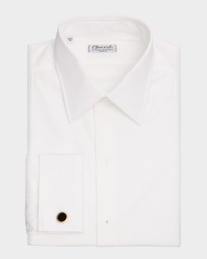 Men's Pique-Bib French Cuff Dress Shirt