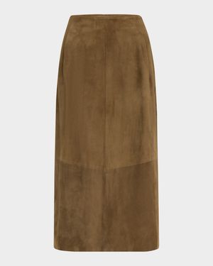 Mid-Rise Suede Midi Skirt