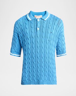 Men's Distressed Cable-Knit Polo Shirt