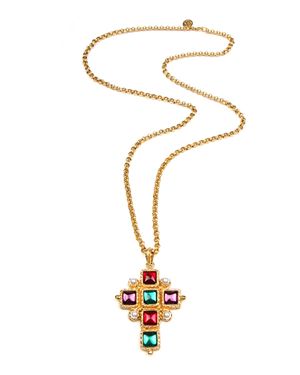 Cross Pendant Necklace w/ Square Stones