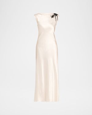 Embellished Washed Twill Column Gown