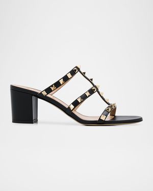 60mm Rockstud Caged Block-Heel Slide Sandals