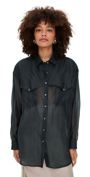 Simonett Sheer Western Button Up Blouse Gray M/L