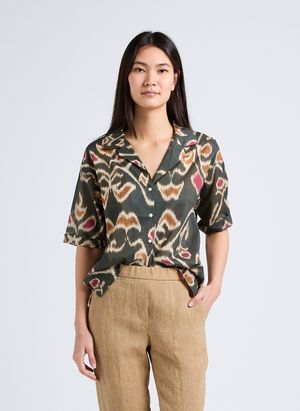 Diega - Chemise col tailleur imprimée en coton - Taille L - Marron