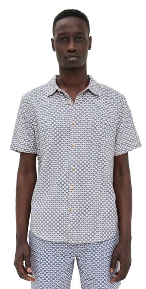 Marine Layer Classic Stretch Selvage Shirt Japanese Wave Print M