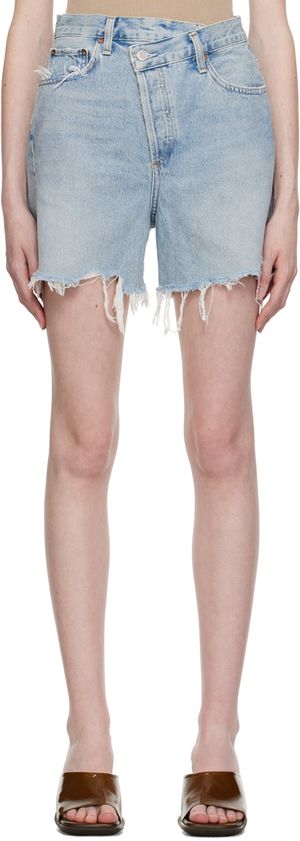 AGOLDE Short bleu en denim à braguette décentrée