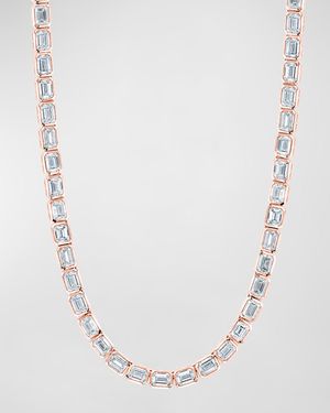 18K Gold East West Bezel Set Emerald-Cut Diamond 16" Tennis Necklace, 10.00tcw