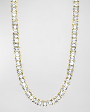 x Danielle Klein 18K Gold 16" North South Prong Set Emerald-Cut Diamond Tennis Necklace, 17.90tcw