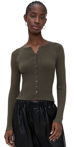 Leset Blake Rib Crew Cardigan Moss XL