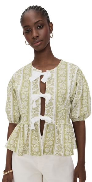 La Maregold Brigitte Blouse Fern Green Floral Stripe M/L