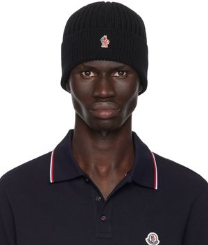 Moncler Grenoble Black Ribbed Knit Wool Beanie