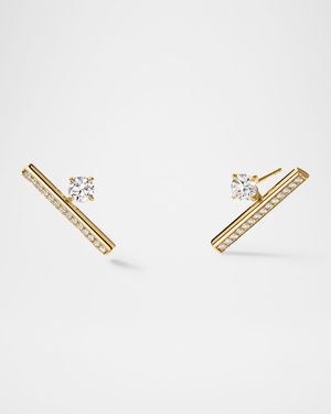 18K Yellow Gold Barre Floating Single Diamond Pave Climber Earrings
