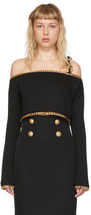 Balmain Black Viscose Chain Sweater
