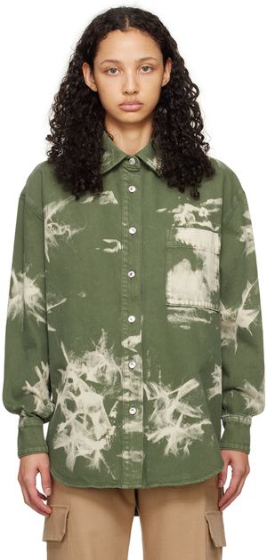 MSGM Green Bleach Denim Shirt