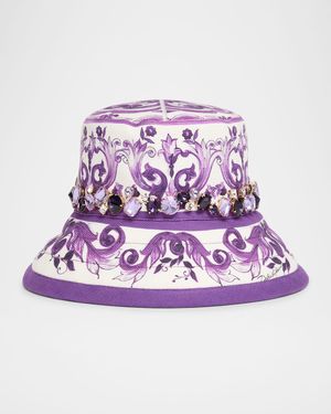 Majolica-Print Crystal Bucket Hat
