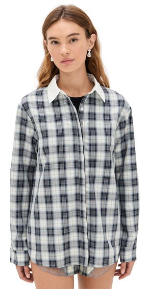 Lioness Vacanza Flannel Shirt Navy Plaid XL