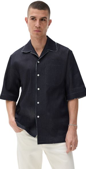 Marni Trompe L'Oeil Stretch Denim Bowling Shirt Blublack 50