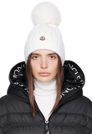 Moncler White Pom-Pom Beanie