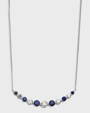 18K White Gold Round Sapphire & Round Diamond GH/SI1 Smiley Necklace, 18"L, 1.13tcw