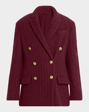Cashmere Cable Knit Double-Breasted Blazer