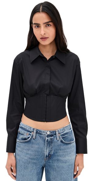 alice + olivia Edie Corset Button Down Black 6