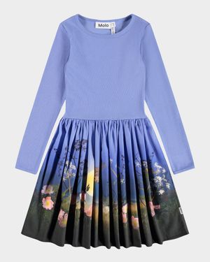 Girl's Casie Printed Jersey & Poplin Long-Sleeve Dress, Size 3T-6